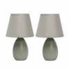 Creekwood Home Traditional Petite Ceramic Oblong Bedside Table Lamp Two Pack Set, Matching Drum Fabric Shade, Gray CWT-2005-GY-2PK
